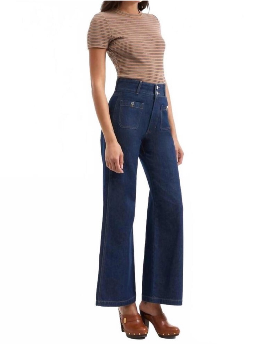 Veronica Beard Taylor Wide Leg High Rise Patch Pocket Jeans Indigo Rinse Size 26 - Picture 11 of 12